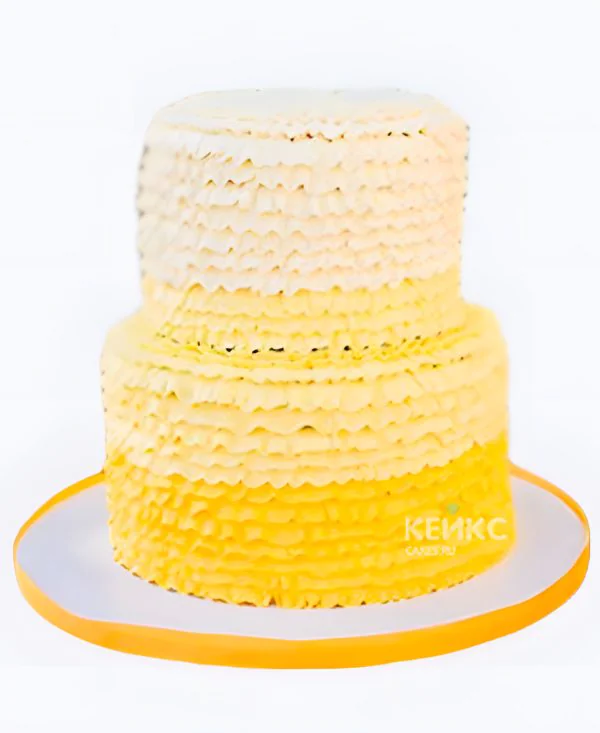 Свадебный торт в стиле Омбре желтый с рюшами Фото