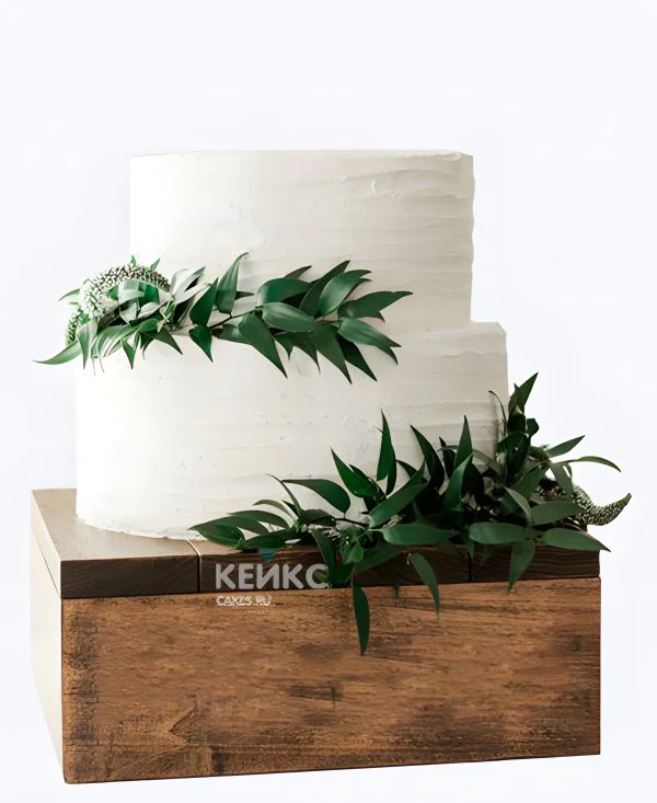 Свадебный торт в стиле Прованс белый с веточками Свадебный торт в стиле Прованс белый с веточками Фото