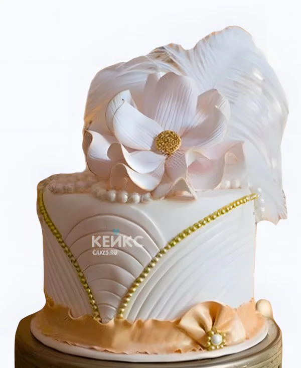 Свадебный торт в стиле Великий Гэтсби с белым цветком Свадебный торт в стиле Великий Гэтсби с белым цветком Фото
