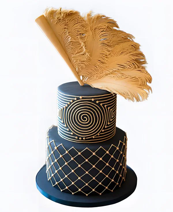 Свадебный торт Перья и золото Фото