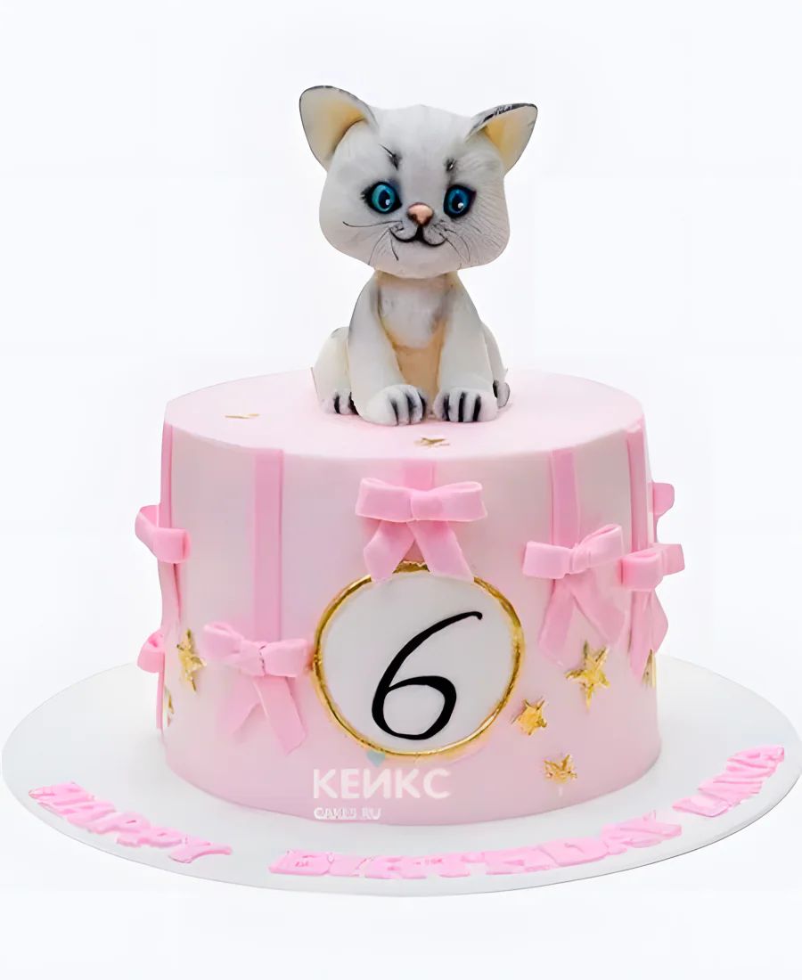 Торт девочке с бантиками и котиком Торт девочке с бантиками и котиком Фото