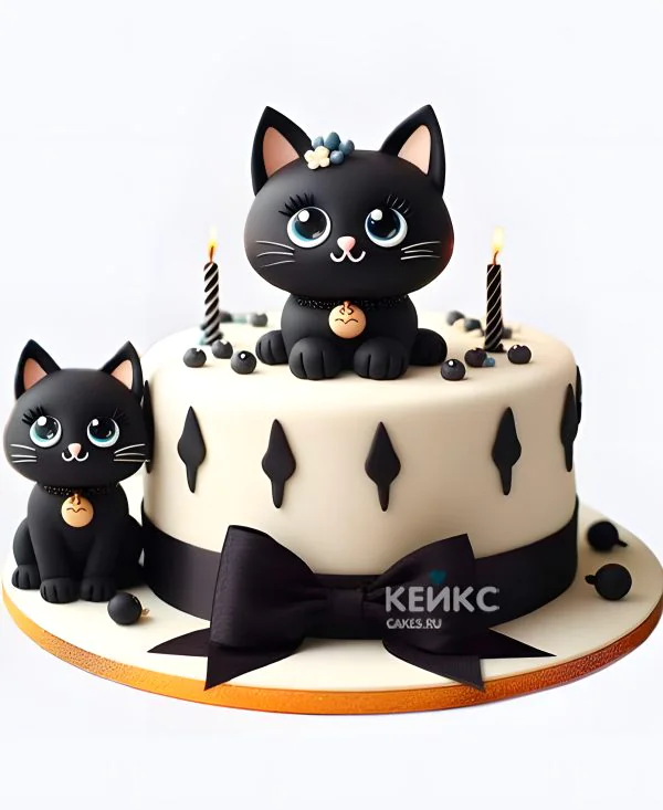 Торт девочке с черными кошками Торт девочке с черными кошками Фото