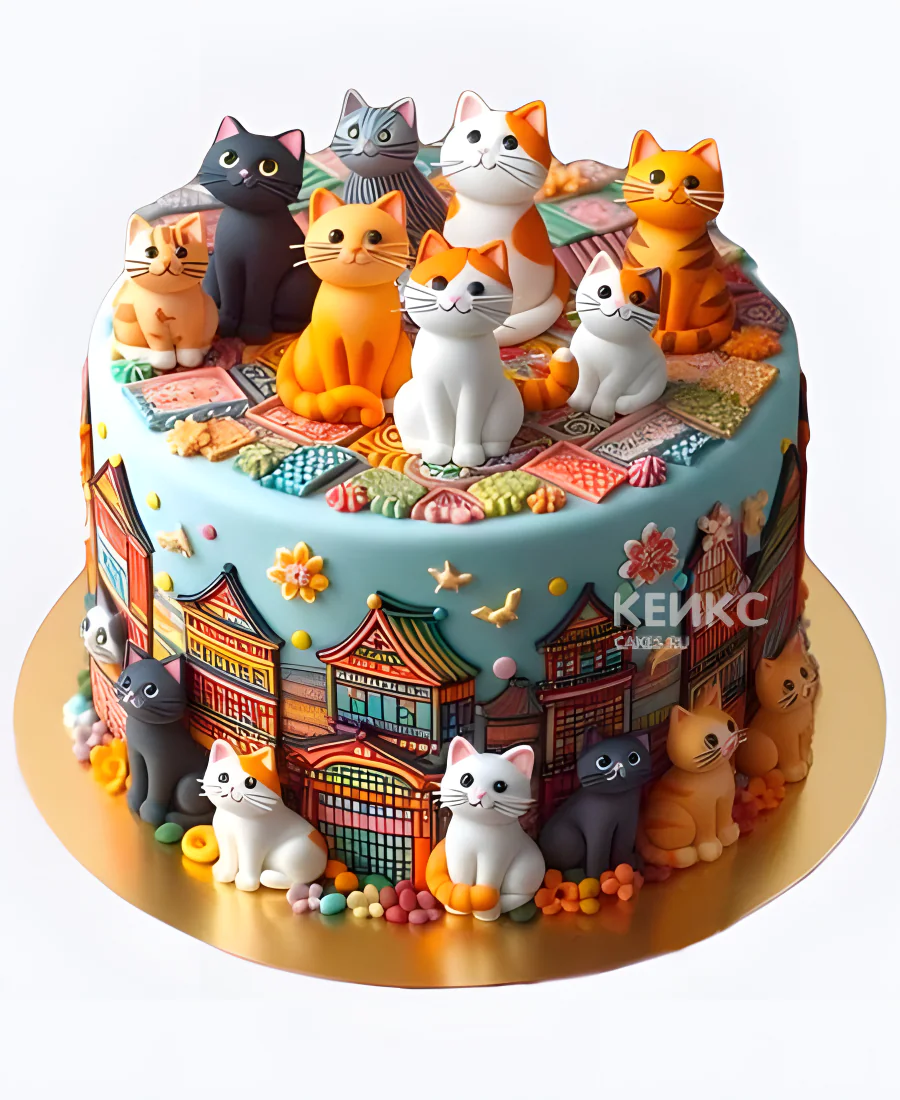 Торт девочке с фигурками кошек Торт девочке с фигурками кошек Фото