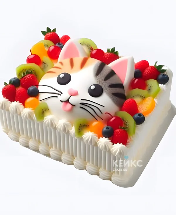 Торт девочке с ягодами и котиком Торт девочке с ягодами и котиком Фото