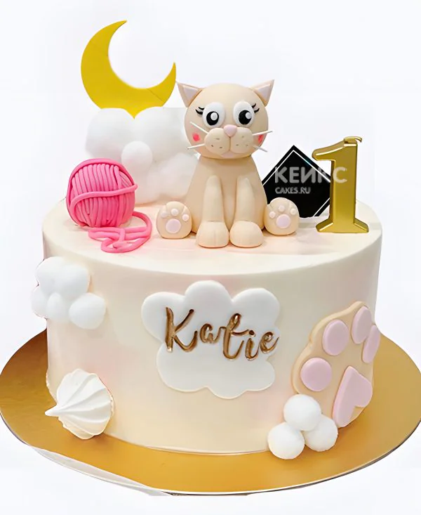 Торт девочке с клубком ниток и котиком Торт девочке с клубком ниток и котиком Фото