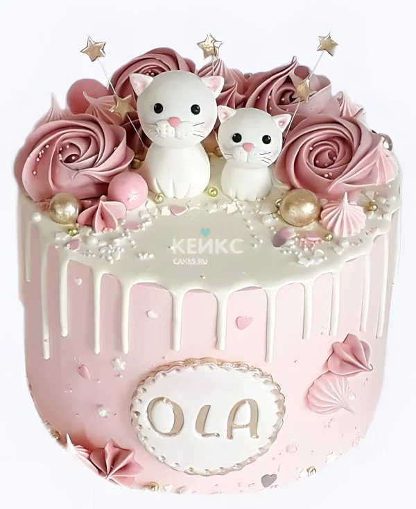 Торт девочке с котиками и бусинами Торт девочке с котиками и бусинами Фото