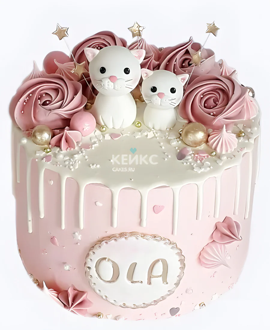 Торт девочке с котиками и бусинами Торт девочке с котиками и бусинами Фото