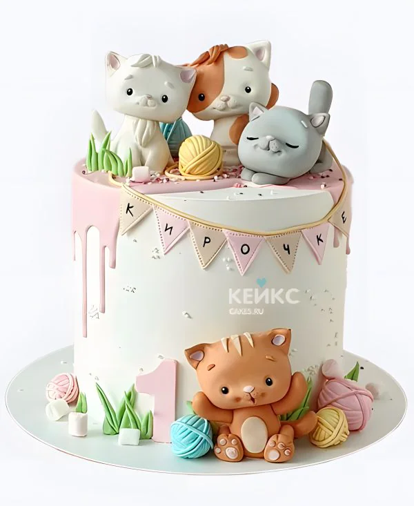 Торт девочке с котиками и флажками Торт девочке с котиками и флажками Фото