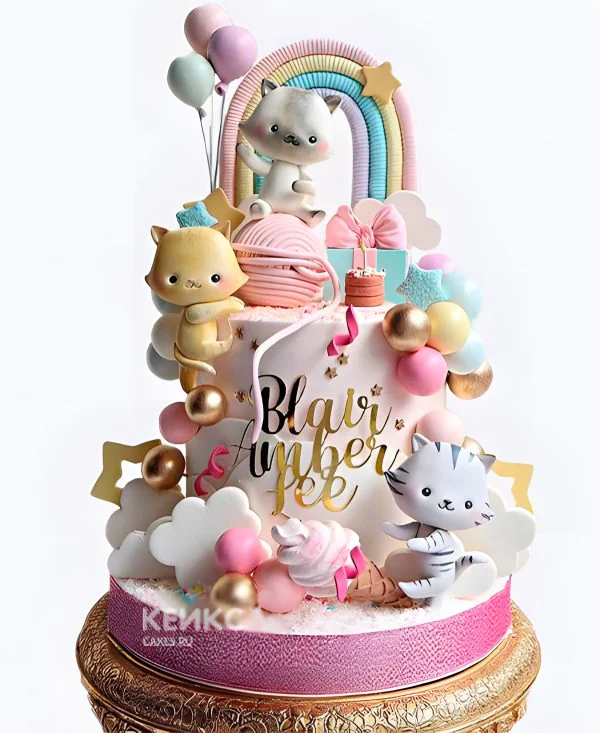 Торт девочке с радугой и котиками Торт девочке с радугой и котиками Фото