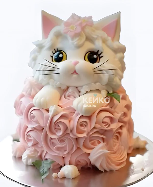 Торт девочке в виде белой кошечки в цветах Торт девочке в виде белой кошечки в цветах Фото