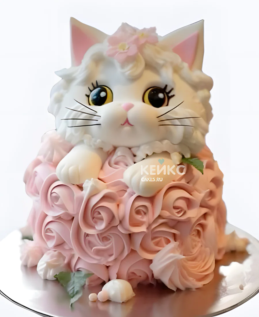 Торт девочке в виде белой кошечки в цветах Торт девочке в виде белой кошечки в цветах Фото