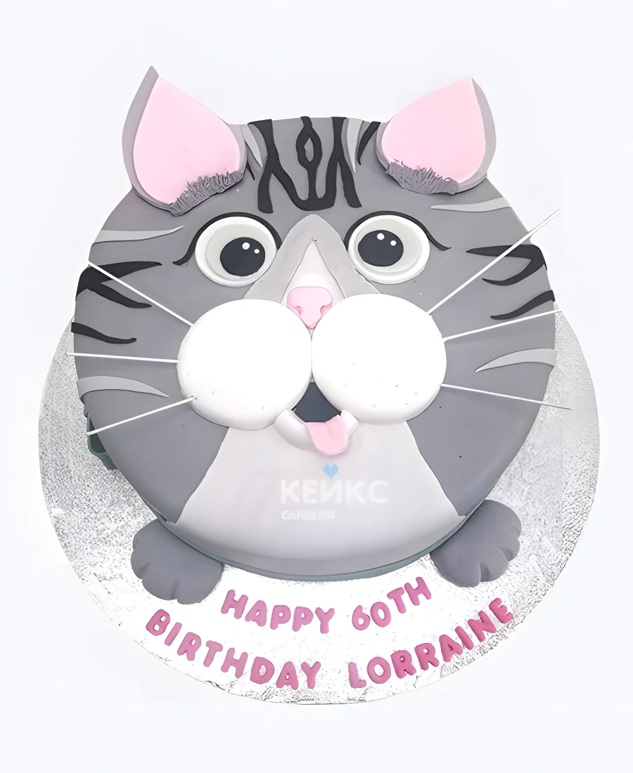 Торт девочке в виде мордочки полосатого кота Фото