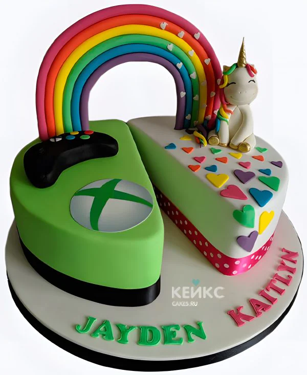 Торт для двойняшек с единорогом и джойстиком Торт для двойняшек с единорогом и джойстиком Фото