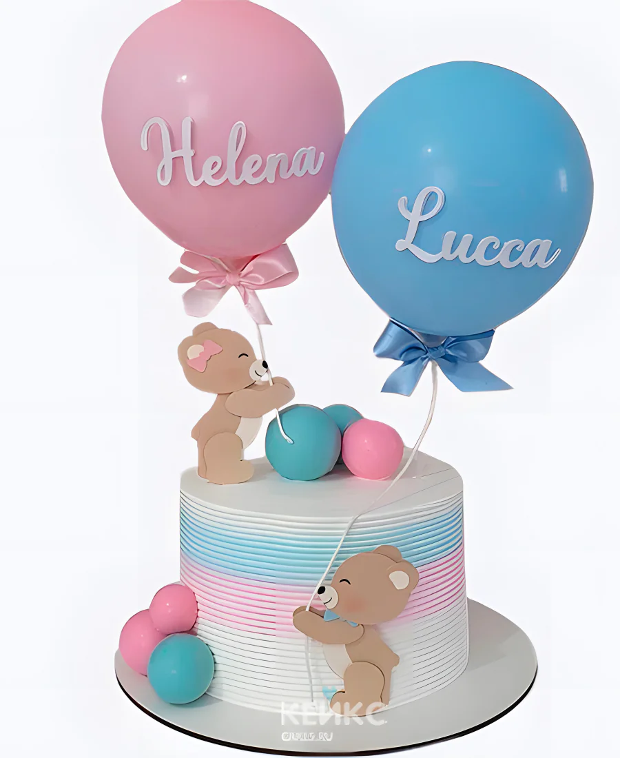 Торт для двойняшек с мишками и шариками Фото