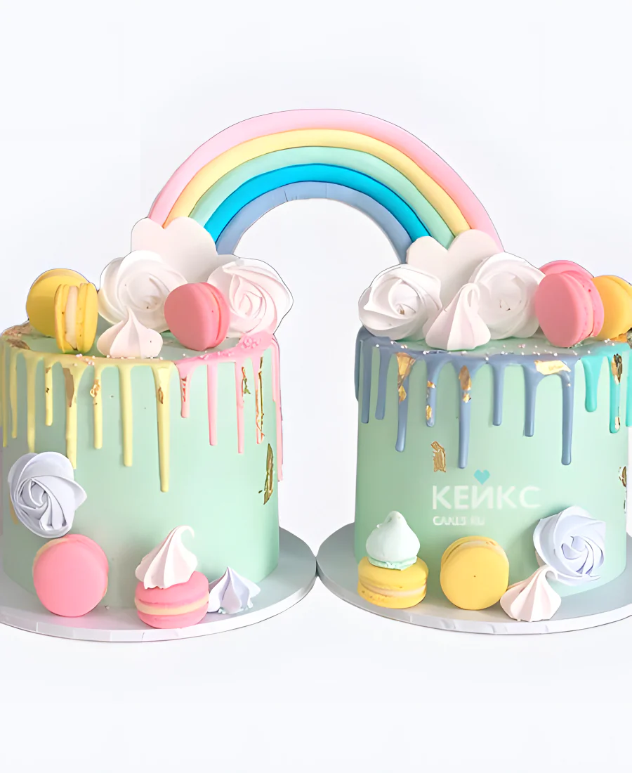 Торт для двойняшек с радугой Фото