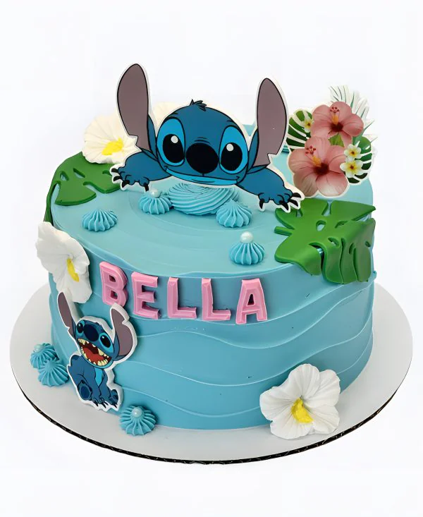 Торт голубой с цветами Фото