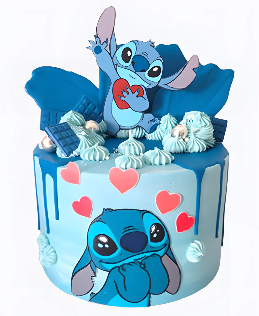 Торт голубой с сердечками и подтеками Торт голубой с сердечками и подтеками Фото