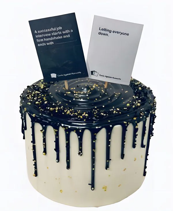 Торт коллегам с табличками и подтеками Фото