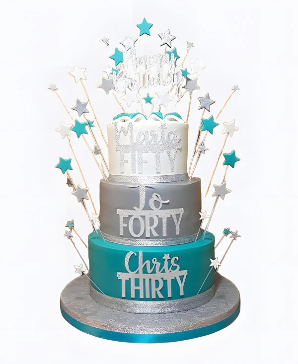 Торт коллегам серо-бирюзовый со звездочками Фото