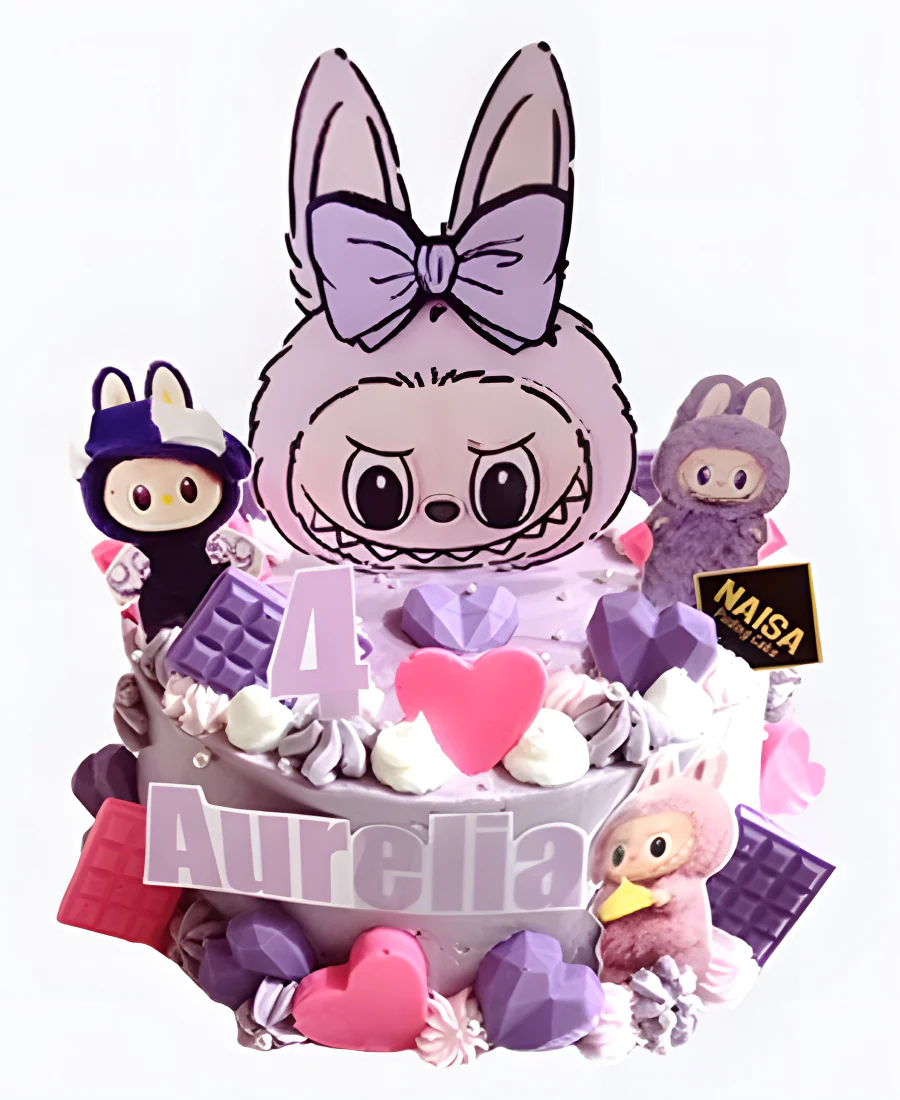 Торт Лабубу фиолетовые сердечки Фото