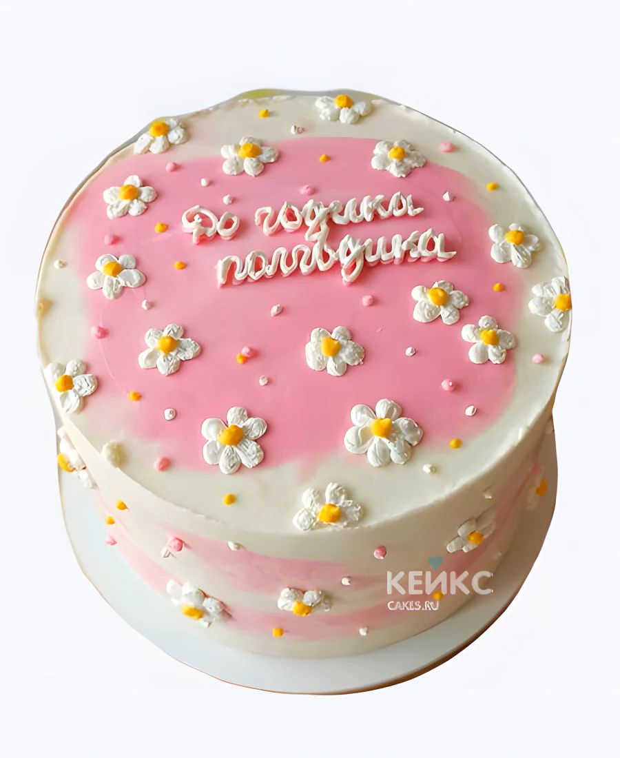 Торт на 6 месяцев девочке бело-розовый ромашки Торт на 6 месяцев девочке бело-розовый ромашки Фото