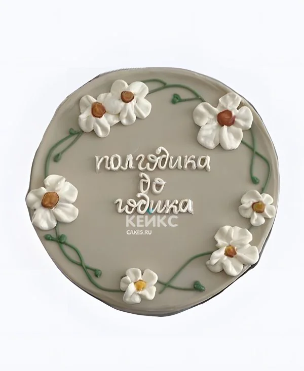 Торт на 6 месяцев девочке Ромашки на сером Торт на 6 месяцев девочке Ромашки на сером Фото