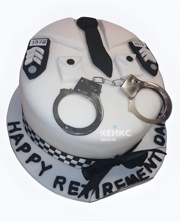 Торт на День полиции черно-белый с наручниками Фото
