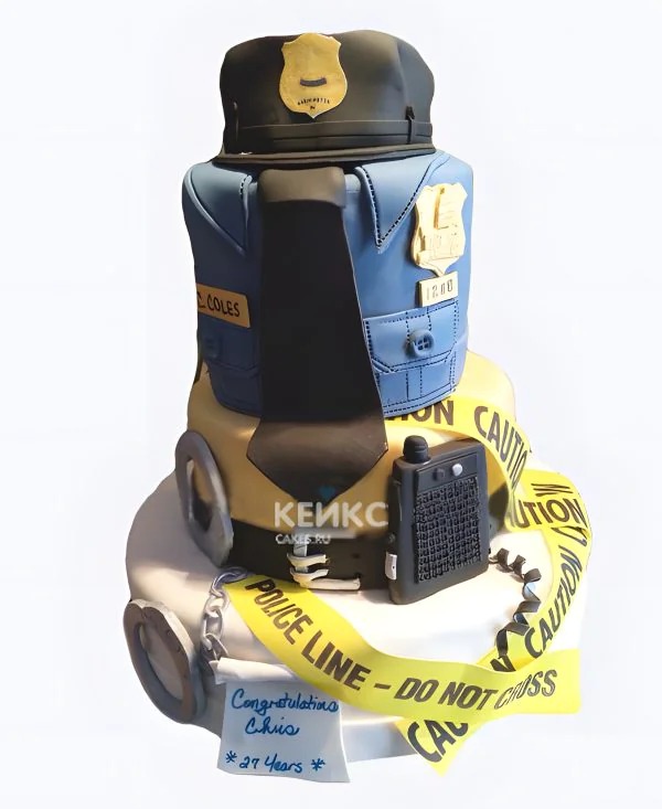 Торт на День полиции с формой и желтой ленточкой Фото