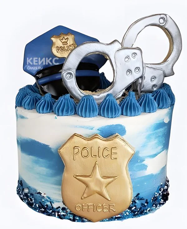 Торт на День полиции с наручниками и фуражкой Фото