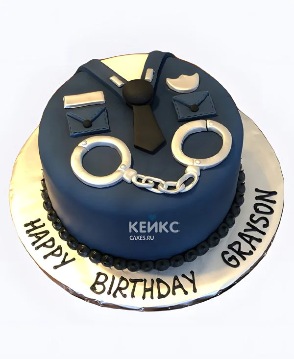 Торт на День полиции синяя рубашка с наручниками Фото