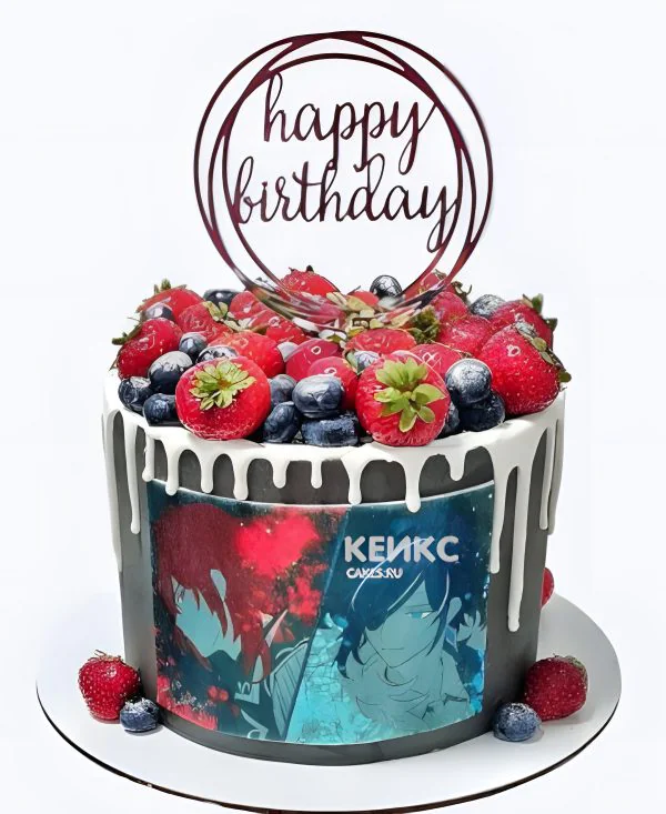 Торт на день рождения с ягодами Геншин Фото