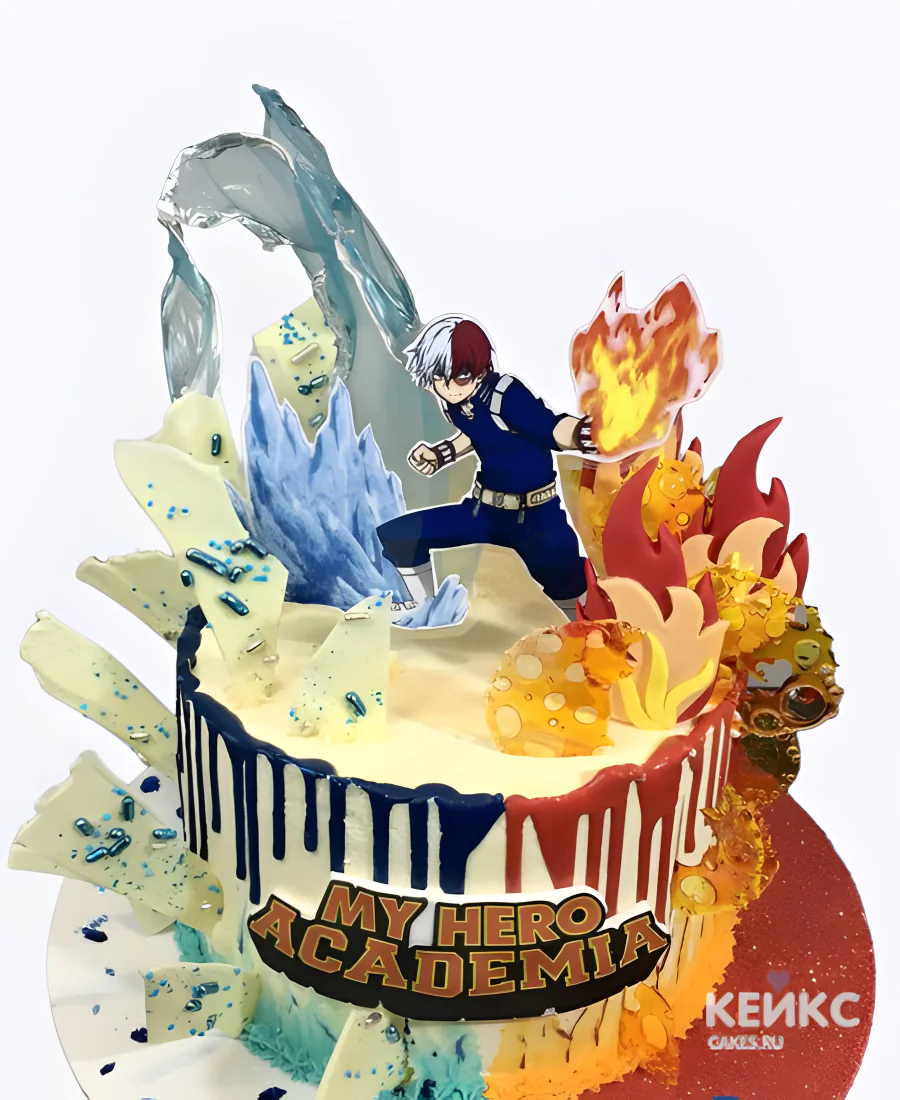 Торт огонь и лёд в стиле My Hero Academia Торт огонь и лёд в стиле My Hero Academia Фото
