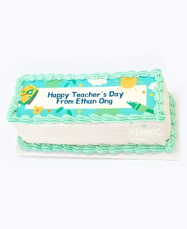 Торт на День учителя прямоугольный бирюзовый Фото
