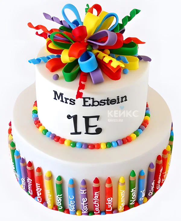 Торт на День воспитателя Яркий бант на белом Торт на День воспитателя Яркий бант на белом Фото