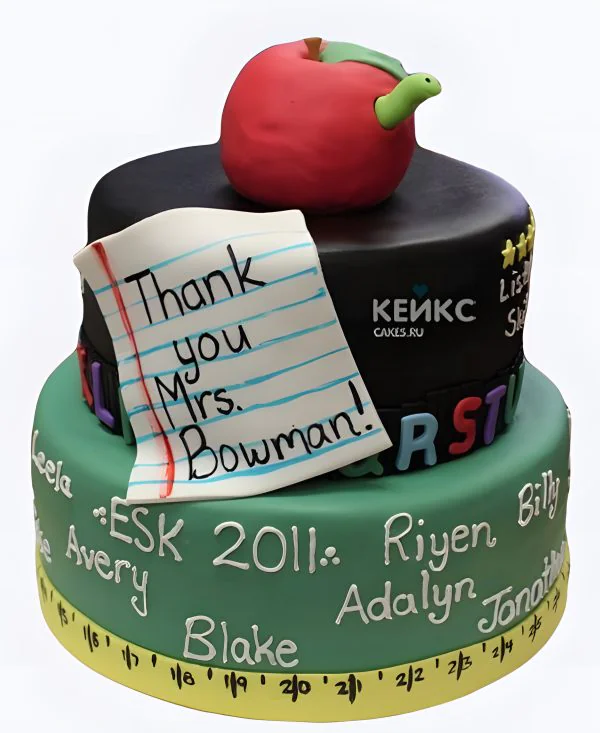 Торт на День воспитателя с яблоком и тетрадным листком Торт на День воспитателя с яблоком и тетрадным листком Фото