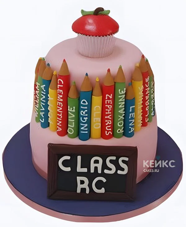 Торт на День воспитателя с карандашами и маффином Фото