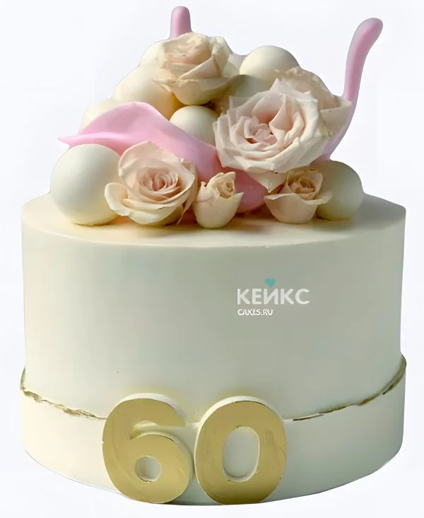 Торт на юбилей 60 лет с нежными розами Торт на юбилей 60 лет с нежными розами Фото