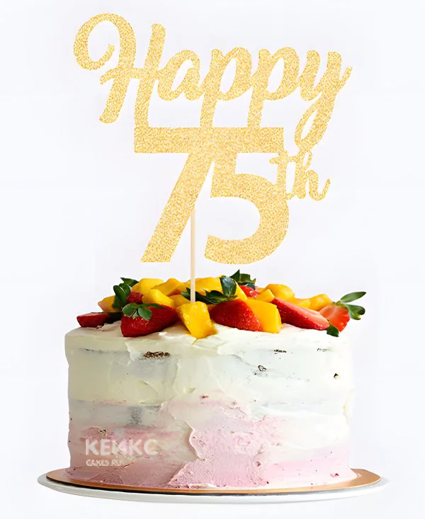Торт на юбилей 75 лет с кусочками фруктов Фото