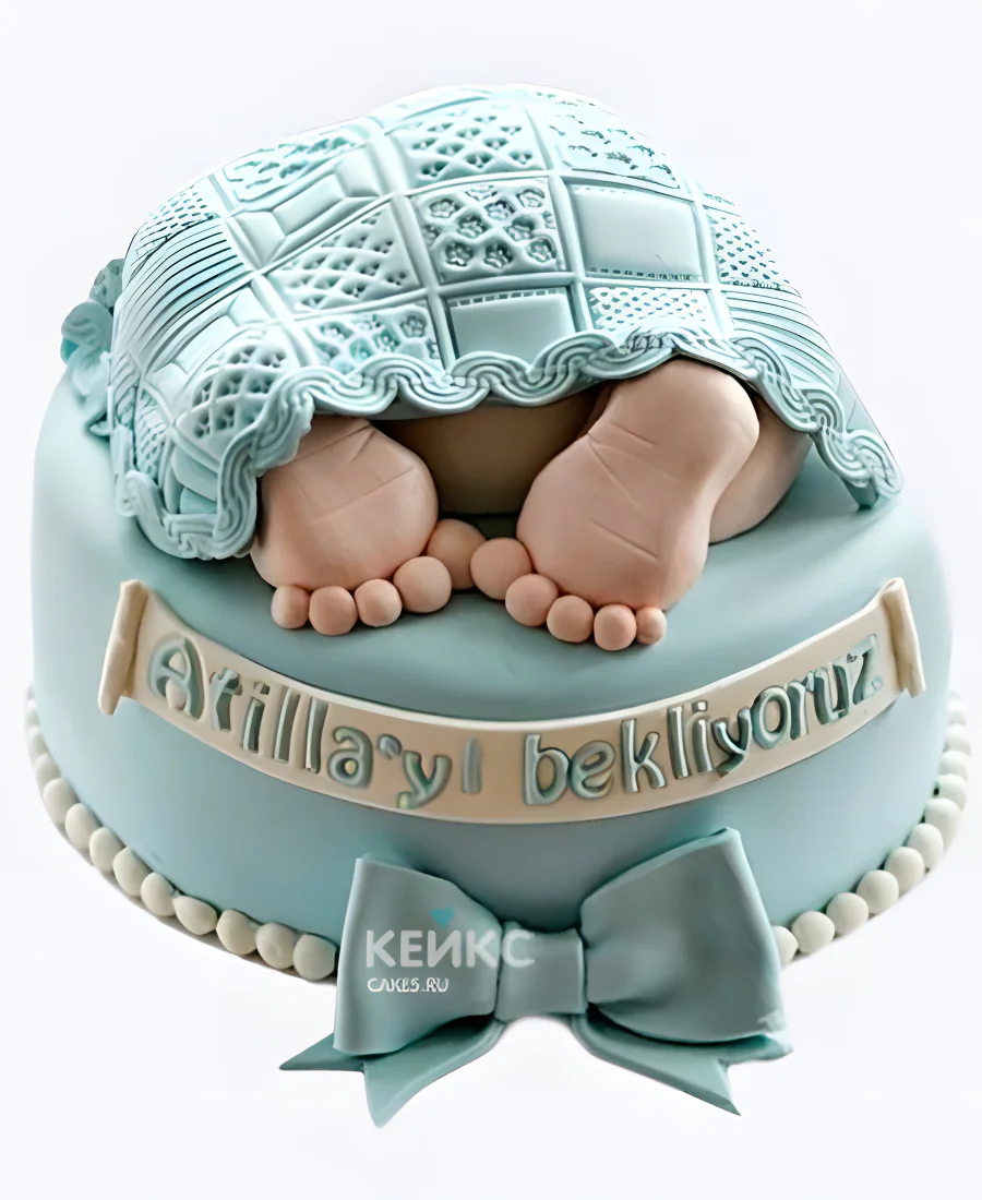 Торт на рождение ребенка с младенцем под ажурным одеялом Торт на рождение ребенка с младенцем под ажурным одеялом Фото