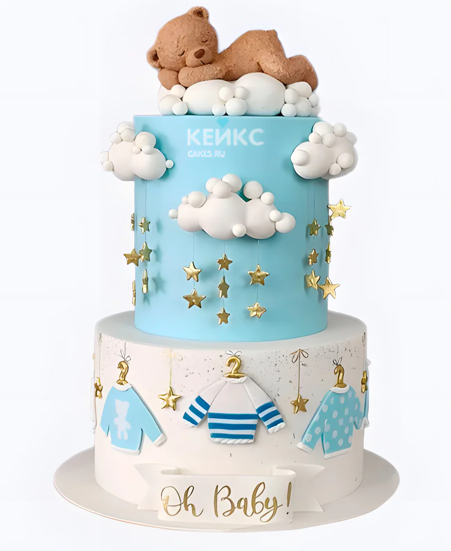 Торт на рождение ребенка с облаками и мишкой скоро буду Торт на рождение ребенка с облаками и мишкой скоро буду Фото