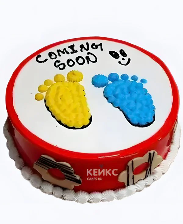 Торт на рождение ребенка с следами ног скоро буду Фото