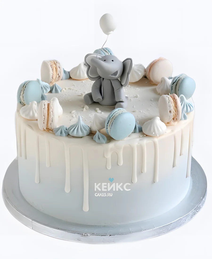 Торт на рождение ребенка с слоником и макарунами скоро буду Торт на рождение ребенка с слоником и макарунами скоро буду Фото