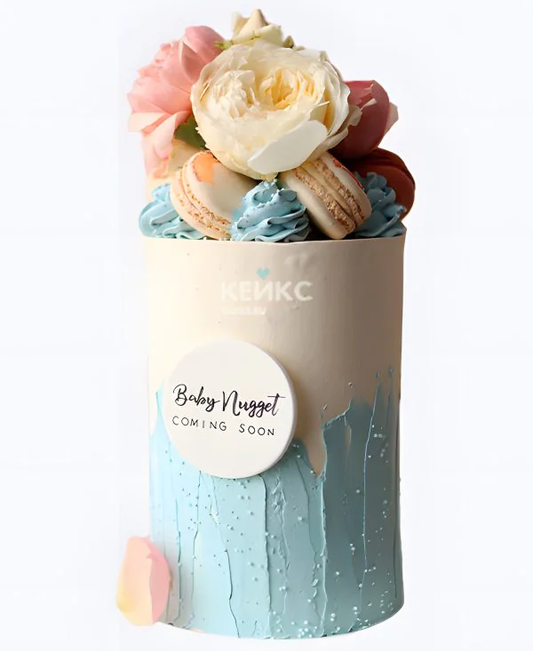 Торт на рождение ребенка с цветами скоро буду Фото