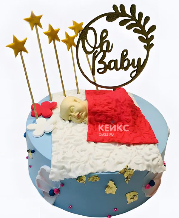 Торт на рождение с младенцем и звездами скоро буду Фото