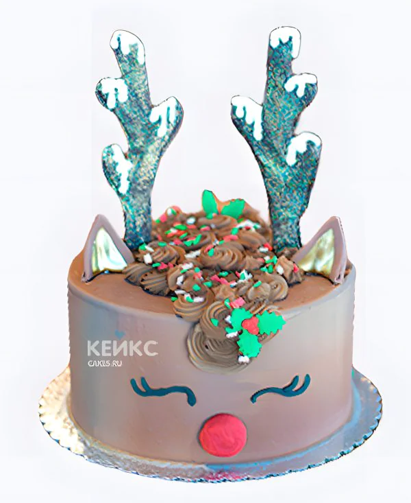 Торт на Рождество Олень с заснеженными рогами Фото