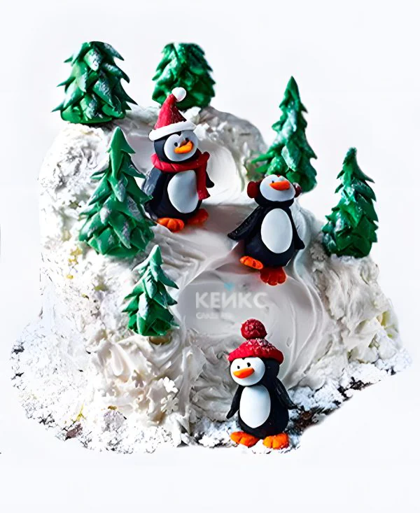 Торт на Рождество Пингвины на горке Фото