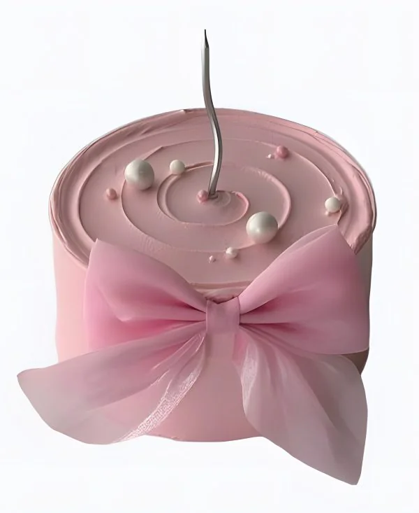 Торт розовый с жемчугом и бантом Фото