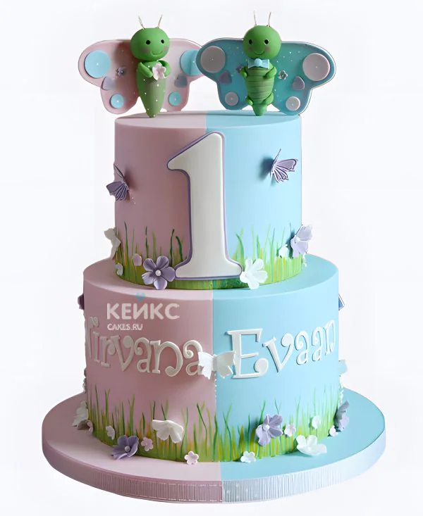 Торт с бабочками для двойняшек Фото