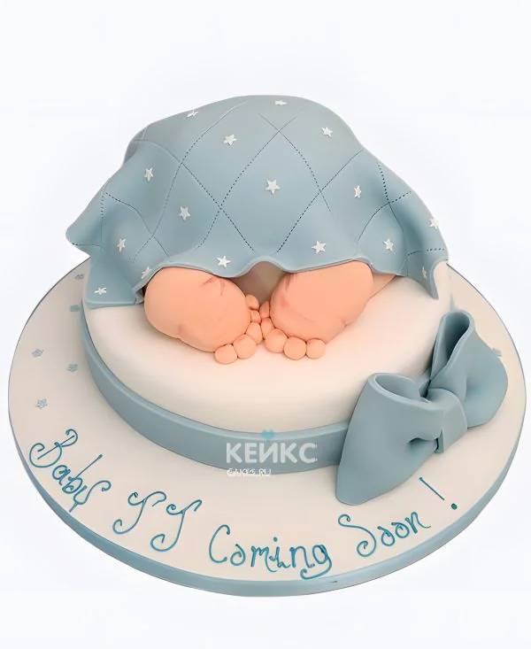 Торт с бантом и младенцем под одеялом скоро буду Фото