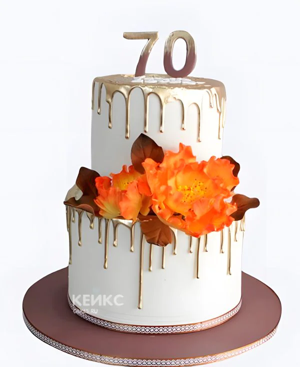 Торт с яркими цветами на юбилей 70 лет Торт с яркими цветами на юбилей 70 лет Фото